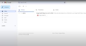 Gmail window showing admin image health report email from pelco for security system.