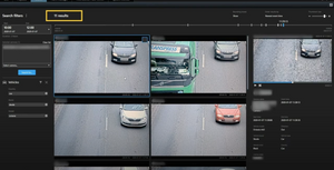 Samsara portal configuration interface with filters and video frames labeled with time slots.