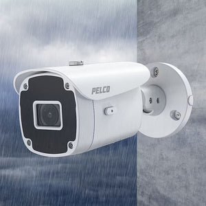 Pelc Sarix Value Series Bullet Camera with rain in background.